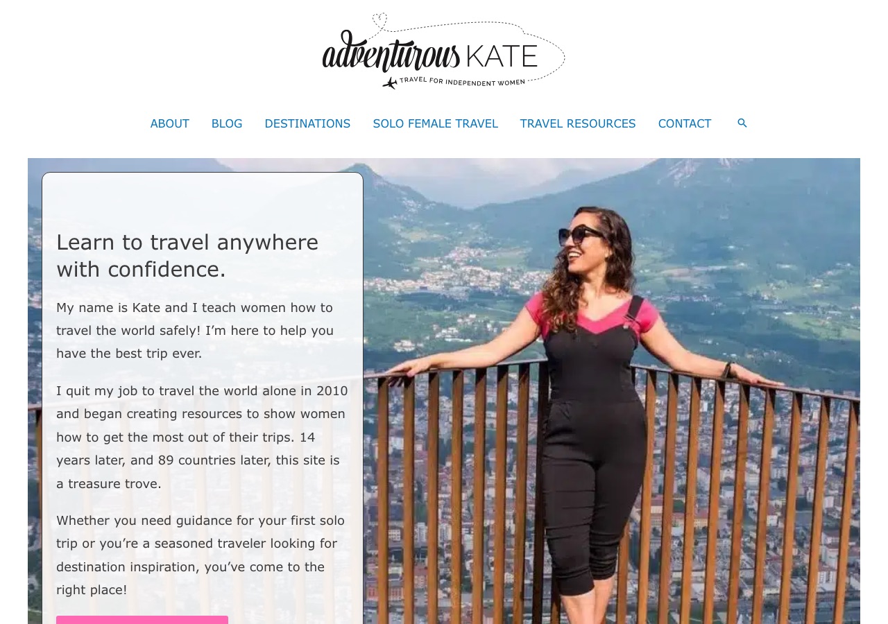 Screenshot of the Adventurous Kate homepage